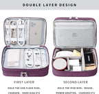 mygreen Electronics Travel Organizer Storage Bag, Double Layer Universal Traveling Gear Accessories Carrying Cover Pouch for iPad Mini Cables Phone Chargers Adapter Flash Hard Drive and More Purple