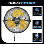 Fanqiebros 12 IN High Velocity Wall Mount Fan, 3 Speed Industrial Wall Fan with Sealed Motor, 2500 CFM Adjustable Air Circulator for Garage, Commercial, Greenhouse, Warehouse & Gazebo Use, UL Listed