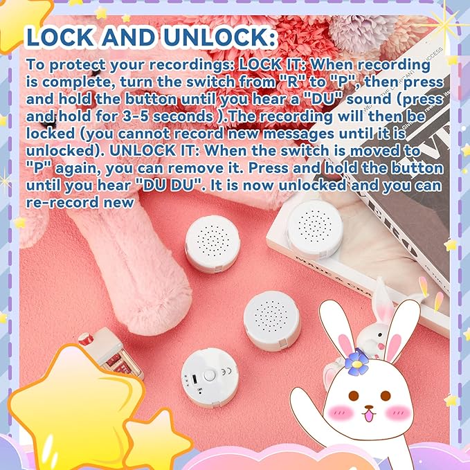 Handepo 6 Pcs White Sound Recorder Voice Recorder Music for Stuffed Animal Toy Recording Device Recordable Sound Module, Record Messages for Plush Toy Doll Stuffed Bear Pillow(40 Seconds)