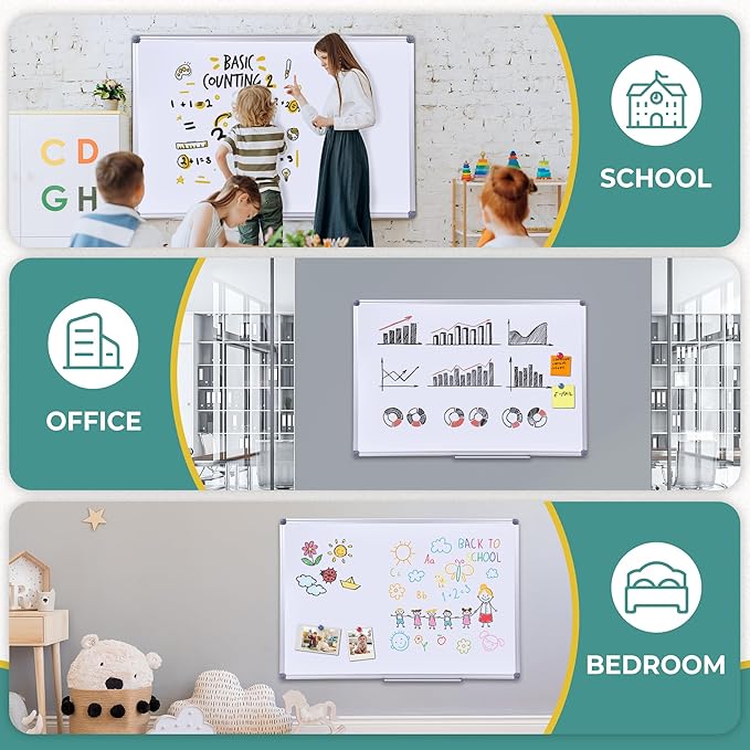 Magnetic Whiteboard -2 Pack 72" x 40" Large Magnetic Dry Erase Board with Removable Marker Tray| Commercial Wall-Mounted Aluminum Message Presentation White Board for Home Office Classroom