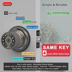 iulock Smart Door Knob with Keypad and Key,Keyless Entry Door Lock with Rubber Grip, Auto Lock,50 User Code,Waterproof, Easy to Install and Program for Bedroom(Stain Nickel Same Key 4 Pack)