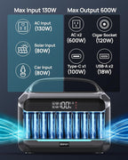 Solar Generator with Panel Included, Portable Power Station 600W with 80W Solar Panel, 288Wh LiFePO4 Battery with AC DC Outlets, Power Bank 2hrs Fast Charging, 7-Port Design for Emergency, Hurricane