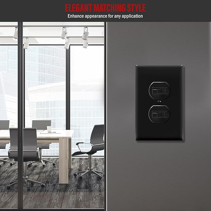 ENERLITES Mid-Size Duplex Receptacle Wall Plate, Electrical Outlet Covers, Gloss Finish, Midway Size 1-Gang 4.88" x 3.11", Polycarbonate Thermoplastic, UL Listed, 8821M-BK-10PCS, Black, 10 Pack