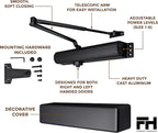 Finsbury Commercial Black Door Closer Automatic Heavy Duty High Traffic Adjustable ANSI/BHMA Grade 1 Standard, UL Listed ADA Compliant Hydraulic Backcheck Delayed Action Latch Speed 1-6 Power (Black)