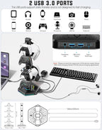 Kytok Headset And Controller RGB Stand for Xbox/ PS5/ PS4 Controller, Headphone & Remote Holder for Desk with 9 RGB Lights & 2 USB 3.0 Ports, Gaming Organizers & Storage Accessories for Gaming Gift