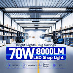 hykolity 4FT 70W LED Shop Light Linkable, 8000lm(300w Equivalent), 5000K Utility Shop Lights for Garages, Workshops, Basements, Hanging or FlushMount, with Power Cord and Pull Chain, ETL, Black,1 Pack