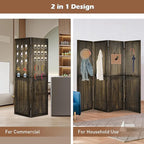ECOMEX 4 Panel Room Divider, 5.6Ft Pegboard Display Wooden Room Divider Folding Privacy Screen Room Divider Freestanding Peg Board Display for Trade Show Craft Show Home Wall Organizer, Retro Brown