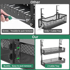 Multi-Model Under Desk Cable Management 2 Pack Metal Under Desk Wire Management Tray Clamp Mount Under Table Cord Management No Damage The Desk