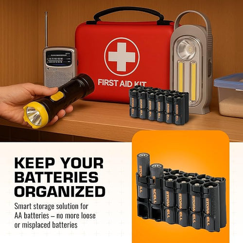 AA Battery Storage Caddy by Storacell, Black, Holds 12 Batteries (Not included)