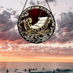AMDERVEN Stained Glass Window Hanging 4 Pcs Set Christmas Golden Bell Sleigh 9.8" - Suncatcher Door Garden Sun Catcher Decor Birthday Mother's Day Xmas Gifts for Mom Woman Nana Men Parents