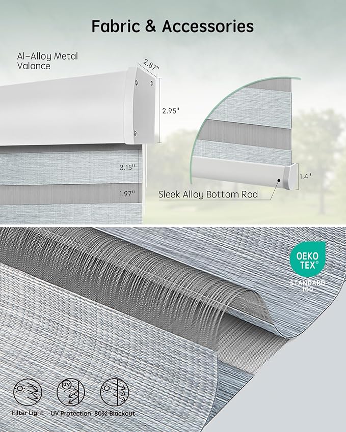 Yoolax Motorized Blinds with Remote, Electric Zebra Blinds for Indoor Windows, Room Darkening Smart Shades with Voice Control, Compatible with Alexa Google Home, APP Control, 35" W x 72" H, Grey