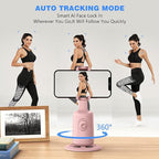 Auto Face Tracking Tripod, 360° Rotation Face Body Phone Camera Mount Smart Shooting Phone Tracking Holder with Remote,No App, Gesture Control,Smart Shooting Holder for Vlog, Streaming,Tiktok-Pink