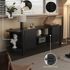ZOSQUARE 65 Inch TV Stand for Up to 75 inch TVs, Fluted Entertainment Center with Adjustable Shelve, Curved Round Corner TV Console Table with Storage Cabinet for Living Room, Bed Room (Black)