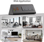 Upgraded Version Edge Mount Power Strip with USB-C Ports Tabletop Surge Protector Desk Clamp Power Sockets with 3 AC Outlets &4 Fast Charging USB Ports for Home Office Hotel Dormitory (White- 1pack)