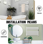 K&KALONZO Towel Warmer for Bathroom, Wall-Mounted 6-Bar Heated Towel Rack with Built-in Timer, Waterproof Electric Towel Heater, Support Plug-in and Hardwired, Brushed, EL18M