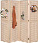 Bonnlo 4 Panel Pegboard Freestanding, 5 FT Portable Display Board Organizer for Craft Show Jewelry, Wooden Folding Privacy Screen Room Divider (Without Base, Natural)