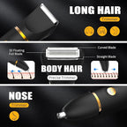 Qreeyx Manscape Body Trimmer for Men, 3 in 1 Men's Grooming Kit with Pubic/Nose Hair Trimmer & Ball Shaver for Nose/Balls/Groin/Legs/Chest Hair Removal, LED Display, IPX6 Waterproof, Gifts for Him Dad