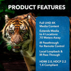 OREI 4K 4x4 HDMI Extender Matrix - UltraHD 4K @ 60Hz 4:4:4 Over Single CAT5e/6/7 Cable with HDR Switcher & IR Control, RS-232 - Up to 230 Ft - 1080P Downscale - 4 x Loop Out - 4 Receivers Included