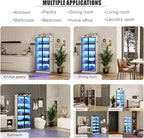 Dystler Display Cabinet with Doors and Adjustable Shelves, 65" Tall Bookcase with LED Lights/Human Sensor, 5 Tier Display Case for Collectibles Bedroom Living Room Office, White