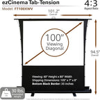 Elite Screens ezCinema Tab-Tension, 100" Portable Floor Rising Projector Screen, 4:3, Tab-Tensioned Scissor-Backed, Manual Pull Up Projection Screen + Carry Bag, Home Office Classroom, Black- FT100XWV