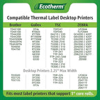 2.25" x 1.25" Thermal Labels | 4 Rolls | 4540 Labels | fits Zebra, Munbyn, Rollo, Godex, Arkscan, iDPRT, Offnova Thermal Label Printers and More | Blank White Adhesive Stickers by Ecotherm