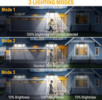 daphino 2500LM Solar Lights Outdoor with Motion Sensor,3 Head 270° Wide Angle Street Area Lights,IP65 Waterproof Security Lighting with 3 Modes(Remote,2 Pcs)