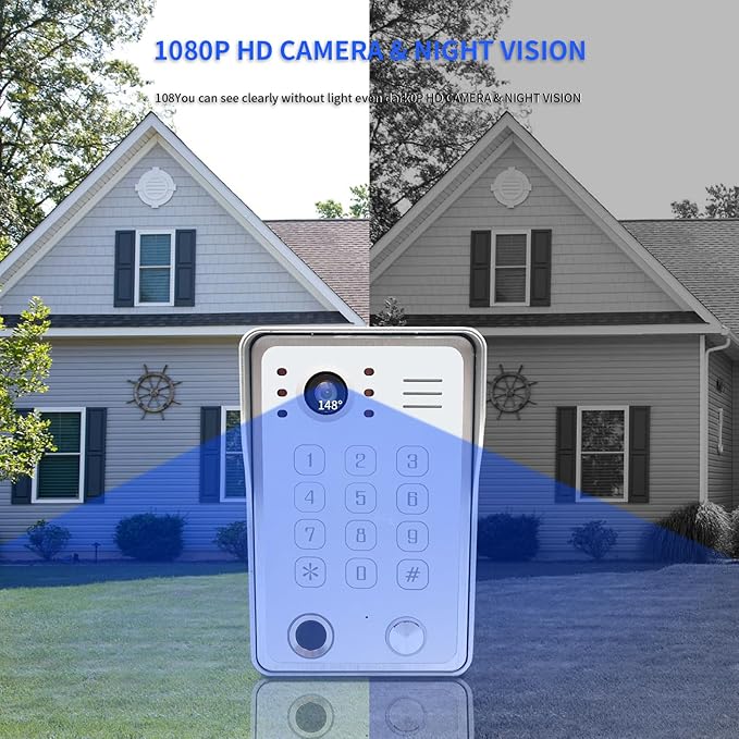 Wired Video Door Phone Kit Apartment Intercom System,10 Inch Touch Screen Monitor(Silver)with 1080P HD Doorbell Camera,Supporting Motion Detecting 5 in 1 Unlcking (2 Doorbell + 2 Monitor)