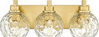 METWET Bathroom Light Fixtures Over Mirror, 3-Light Brushed Gold Vanity Light with Clear Hammered Glass Globe Shade, Modern Sconces Wall Lighting Bedroom Hallway, VL200-BG-3