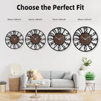 Casaformia 24'' Silent Wall Clock with Night Light, Glow in The Dark Decorative Wall Clock Battery Operated, Rustic Modern Metal & Wood Clocks for Bedroom Living Room Decor, Arabic Numerals