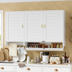 PAKASEPT 44.8" W Kitchen Wall Cabinet, Laundry Room Cabinets - Bathroom Wall Cabinet with Flip-Bottom Drawer and Hanging Rod, Storage Cabinets for Bathroom, Kitchen, Entryway, Laundry Room