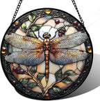 DASTOLL Stained Glass Window Hanging - Dragonfly Plant Suncatcher Ready to Hang Window Doors Home Decoration, Christmas, Mother's Day Birthday Gifts for Women, Men, and Mom 14.9x14.9 in