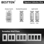 BESTTEN Matte Silver Dimmer Light Switch, Single Pole or 3-Way, Compatible with Dimmable LED, CFL, Incandescent and Halogen Bulb, 120VAC, Signature Collection Series, UL Listed