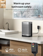 DREO Space Heater for Bathroom and Indoor, Portable Heater, 1500W Safe and Quiet PTC Ceramic Heater, 41-95°F Digital Thermostat, 70°Oscillating, Remote, ALCI Safety Plug, 12h Timer, 5 Modes