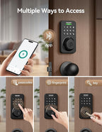 Keyless Entry Door Lock with Handle, Fingerprint Keypad Deadbolt with Handle Set, Smart Door Locks for Front Door with App Control, Auto-Lock, One-Time Code, Easy to Install