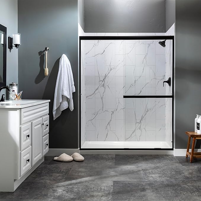Palisade 78in x 60in x 36in Waterproof Vinyl Shower Surround Kit with Accessories in Urban Glacier