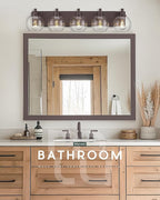 METWET Bathroom Light Fixtures Over Mirror, 5-Light Oil Rubbed Bronze Bathroom Vanity Light with Globe Clear Glass Shade, 32 Inch Modern Sconces Wall Lighting, VL195-ORB-5