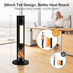 YEW Space Heater for Indoor Use, 34" Portable Electric Room Heater with Remote, 80° Oscillating, 24H Timer, Thermostat & ECO Mode, Ceramic Tower Heater for Large Room,Bedroom,Office
