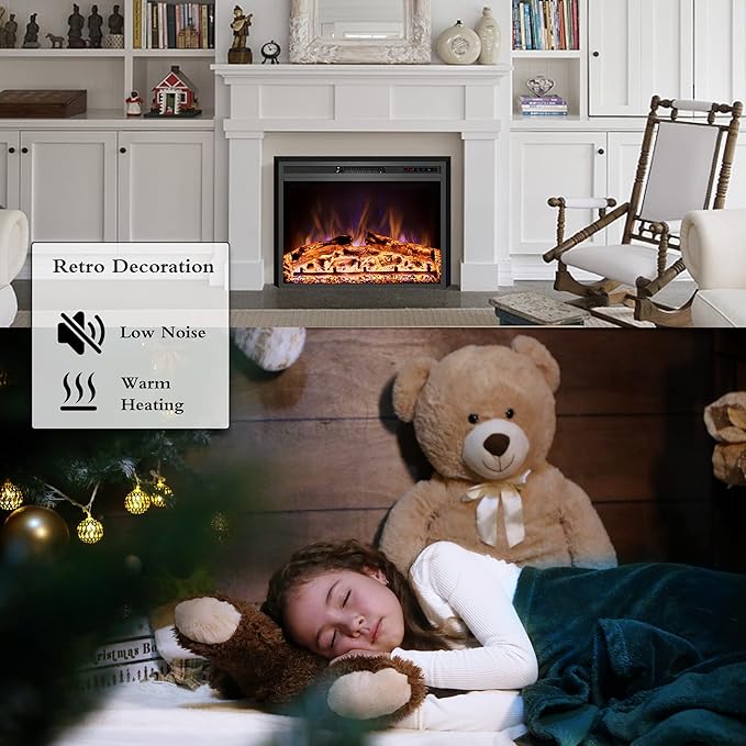 Electric Fireplace, 50" Electric Fireplace Inserts, Recessed Fireplace Heater with Remote Control, Adjustable Flame Colors, Timer&Overheating Protection, 750/1500W