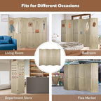 ECOMEX 6 Panel Room Divider, 5.6Ft Pegboard Display Wooden Folding Privacy Screen Freestanding Peg Board for Trade Show Craft Show Home Wall Organizer, Natural Wood