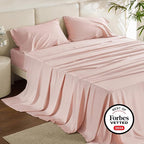 Bedsure King Size Sheets Set, Cooling Sheets for Hot Sleepers, Rayon Derived from Bamboo, Breathable & Soft, Deep Pocket Up to 16 Inches, Hotel Luxury Silky Bedding, Pink