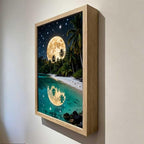 URVIP LED Glowing Photo Frame, 3D Starry-Sky Blue Moon Wall Art, 9x12 Inches Dimmable Light Up Light Painting for Bedroom, Unique Aesthetic Decor, Great Birthday Gift for Women Men