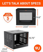 ECHOGEAR 9U Network Rack - Enclosed Wall Mount Rack Kit Includes 2X 1U Shelves, Pre-Mounted Fan, Lockable Door & Hardware - 600mm Depth Fits All Your AV Gear