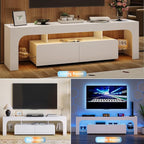 IDEALHOUSE LED TV Stand for 55 to 75 Inch TV, White Entertainment Center with Storage Drawer & Glass Shelves, Modern TV Console Table with Color Changing Lights for Living Room Bedroom