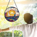 DASTOLL Stained Glass Window Hanging, Sailboat and Waves Suncatcher Diamond Glass Panel Hangings Sun Catchers Decor for Birthday for Women, Men, Wife, Aunt, and Mom 11.8x11.8 in