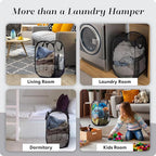 Handy Laundry Collapsible Mesh Pop Up Hamper with Wide Opening and Side Pocket - Breathable, Sturdy, Foldable, and Space-Saving Design for Clothes and Storage (Black | 2-Pack)