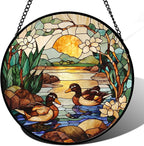AMDERVEN Stained Glass Window Hanging, Ducks in The Pond Sun Catcher for Door Home Decor Landscape Plant Suncatcher Christmas Mother's Day Birthday Gifts for Women Men Mom Nana 9.8 in