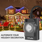 Outdoor Timer Outlet Waterproof, 24 Hour Mechanical Light Timer Outdoor, 2 Grounded Outlets for Home and Garden, 15A 1/2HP, Heavy Duty, ETL Listed (1 Pack)