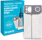 Simplicity Vacuums S26HC-6 HEPA Vacuum Bags with HEPA Media for S26 Premium Allergy Upright Vacuum Cleaner, Charcoal-infused, Drop-in Bag, Sealed HEPA System
