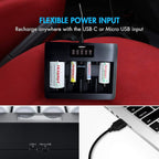 Tenergy 4 Pack Centura Lite D Size Batteries and TN486U 5-Bay Universal Battery Charger with LCD, Micro USB/Type C Input