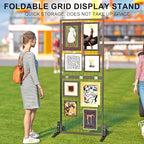 Grid Wall Display Panel Heavy-Duty Foldable, 2ft x 6ft Black Wire Wall Grid 1-Pack with 10 Hooks, Spring-Loaded Pins( Flat Base) for Retail Display Racks,Vendor Booth Display Stand, Trade Exhibits